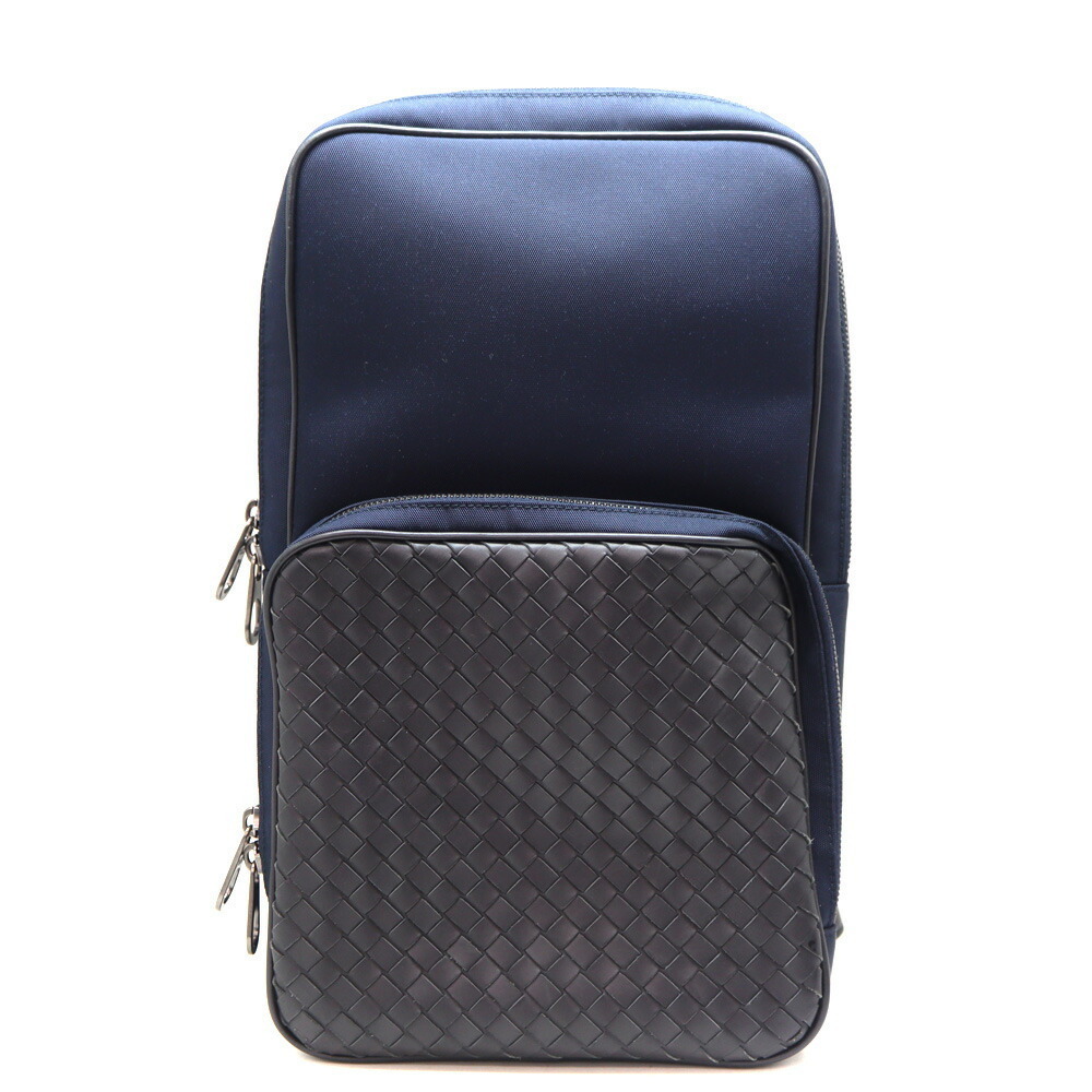 Bottega Veneta Body Bum Crossbody Belt Bag Leather Navy Blue Black